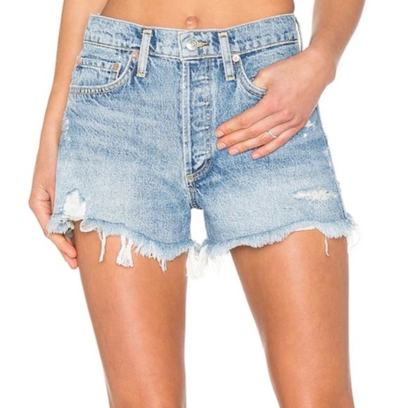 Agolde Pants - Agolde Parker Cut Off in Swapmeet Mid-Rise Button Fly Denim Shorts Size …